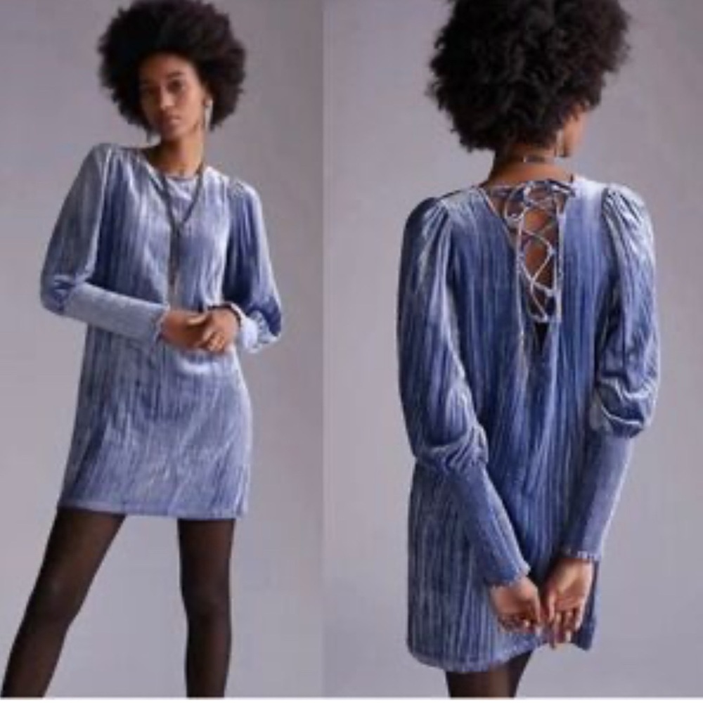 Anthropologie Slate Velvet Bishop Sleeve Shift Mini Tunic Dress Size 2